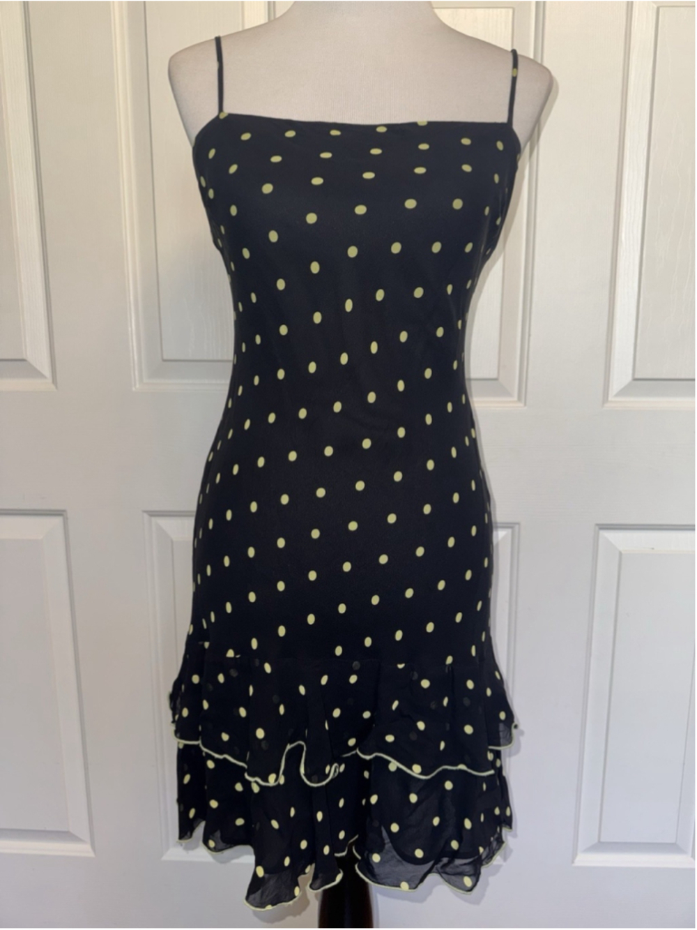 Vintage Y2K Polka Dot Slip Dress Ruffle Hem Mini Whimiscal Retro 90's Size S